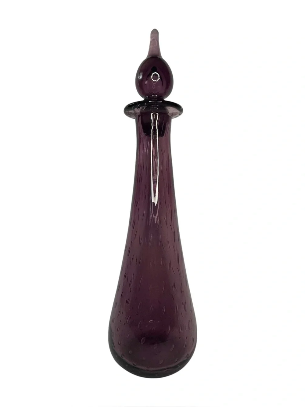 Vintage Empoli Style Amethyst Purple Glass Genie Decanter Stopper 15” MCM Italy